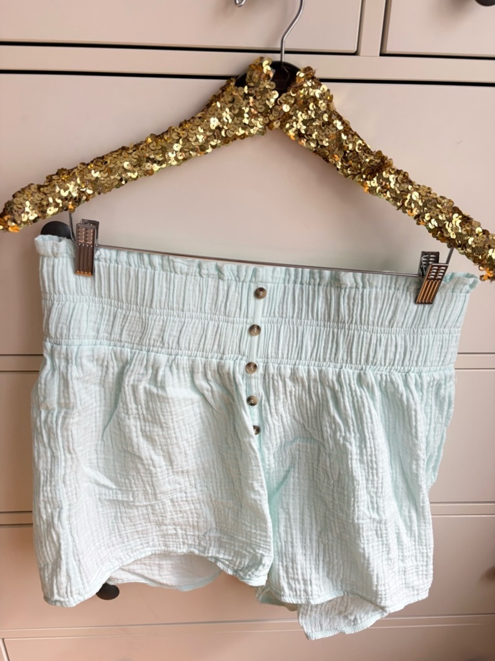 Simply Southern High-Waist Smocked GuazeButton-Front Shorts in Sea Blue Size M/L